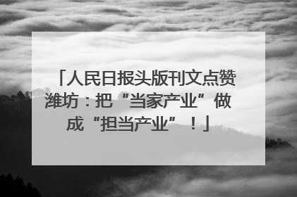 人民日报头版刊文点赞潍坊：把“当家产业”做成“担当产业”！