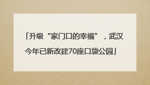 升级“家门口的幸福”，武汉今年已新改建70座口袋公园